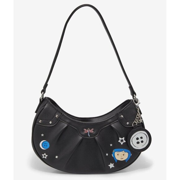 Coraline Black Shoulder Baguette Bag Purse Key Chain Glow-In-The-Dark NEW - Picture 1 of 7